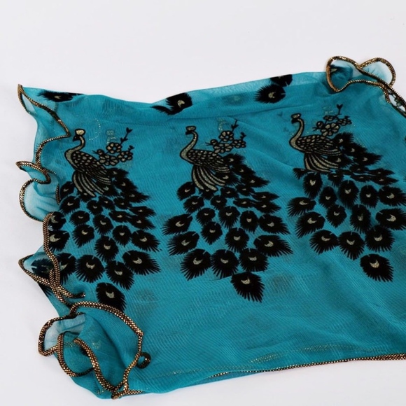 🌸TEAL PEACOCK EMBROIDERED SCARF VELVET WRAP BOHO TURQUOISE LONG MULTIPURPOSE - Picture 3 of 7